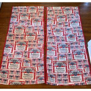 Vintage 1970s Budweiser Beer Fabric Curtains, Set of 2, 81”x39.5”, Handmade